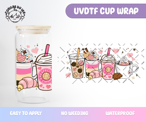 Cafecito y Chisme Illustrated UVDTF Cup Wrap