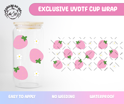 Kawaii Pink Strawberries UVDTF Cup Wrap