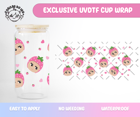 Kawaii Angel Pink Strawberries UVDTF Cup Wrap