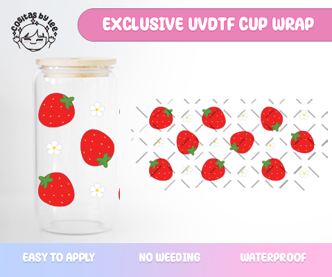 Kawaii Red Strawberries UVDTF Cup Wrap