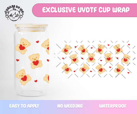 Cute Bear with Hearts UVDTF Cup Wrap